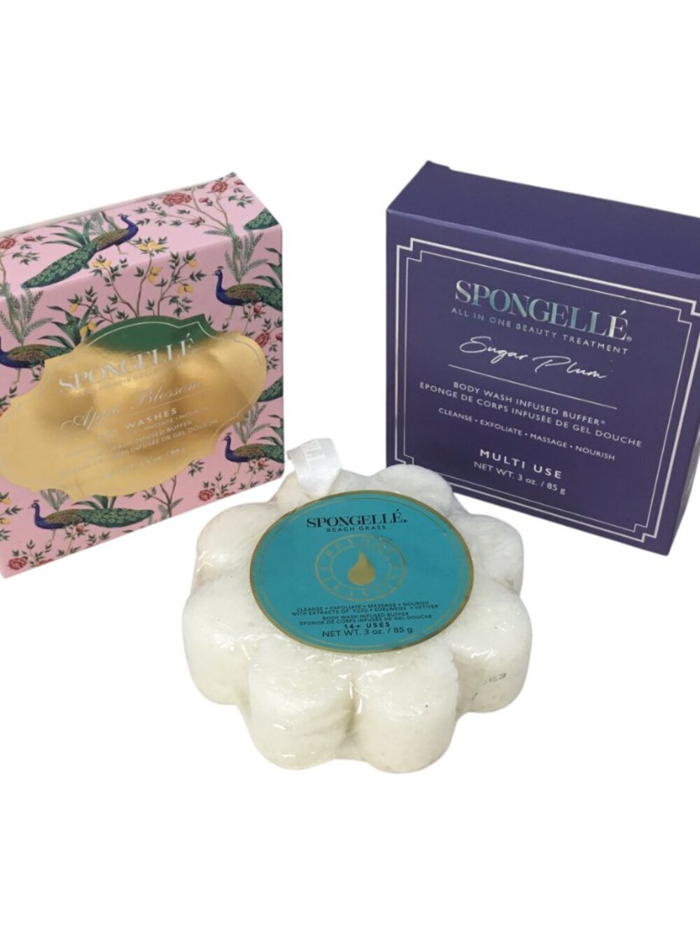 Spongelle 3 Body Buffer Scented Sponge Beach Grass Sugar Plum Apple Blossom